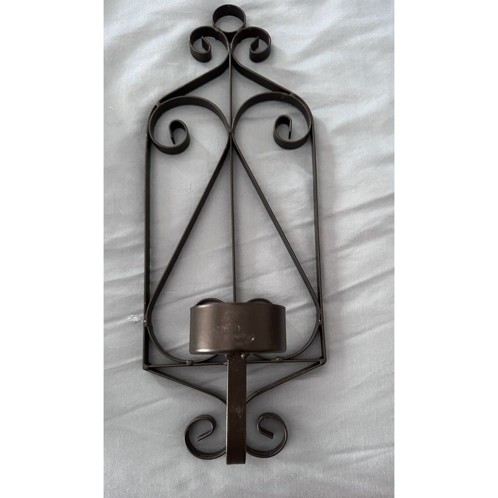 Vintage Metal Wrought Iron Gothic Wall Sconce Candle Holder - Picture 2 of 4